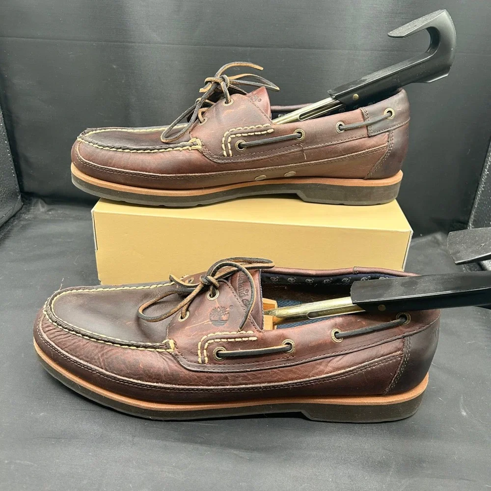 Timberland Mens Brown Leather 2-Eye Classic Boat Shoes Loafers 13M 76056